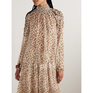 NWT Ulla Johnson Swan Magdalena Silk Smocked Feather Print Blouse Womens 0